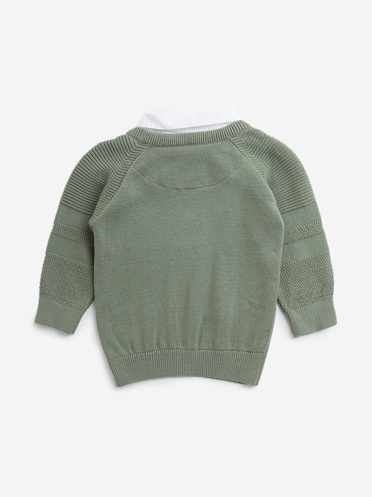 HOP Baby Sage Knit-Textured Cotton Sweater