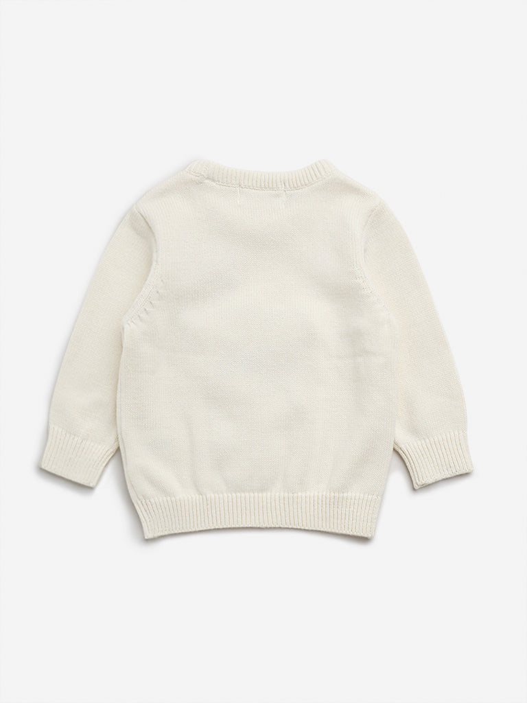 HOP Baby Off-White Animal Applique Cotton Sweater