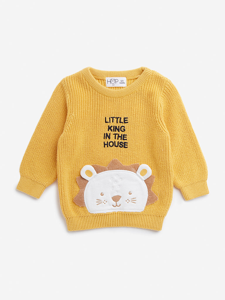 HOP Baby Yellow Animal Applique Knitted Cotton Sweater