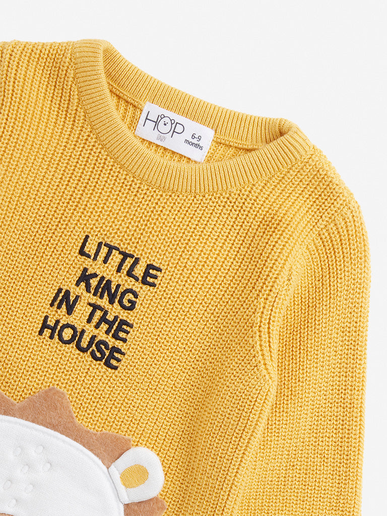 HOP Baby Yellow Animal Applique Knitted Cotton Sweater