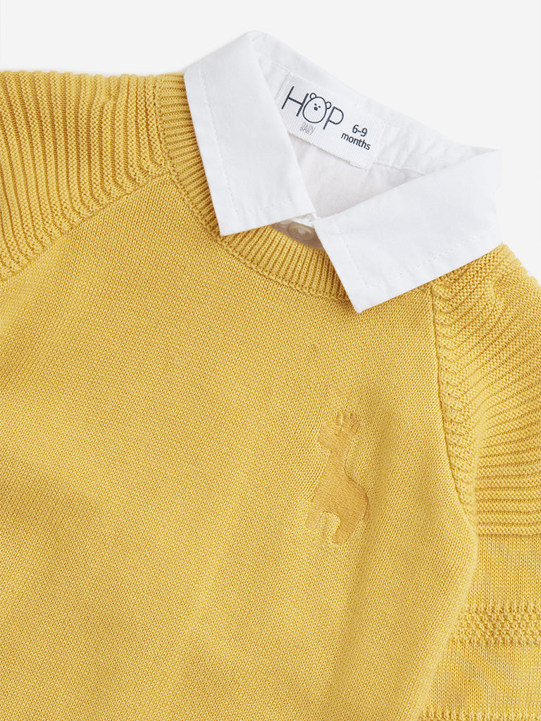 HOP Baby Mustard Knit-Textured Cotton Sweater