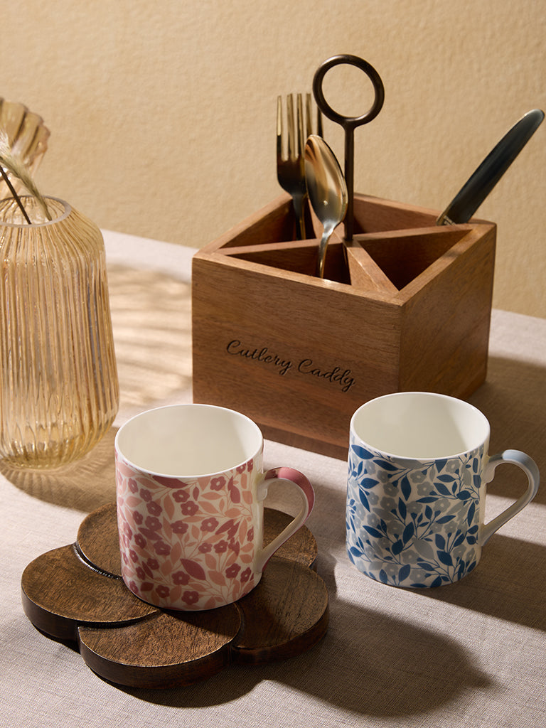 Westside Home Blue & Pink Floral Design Mugs (Set of 2)