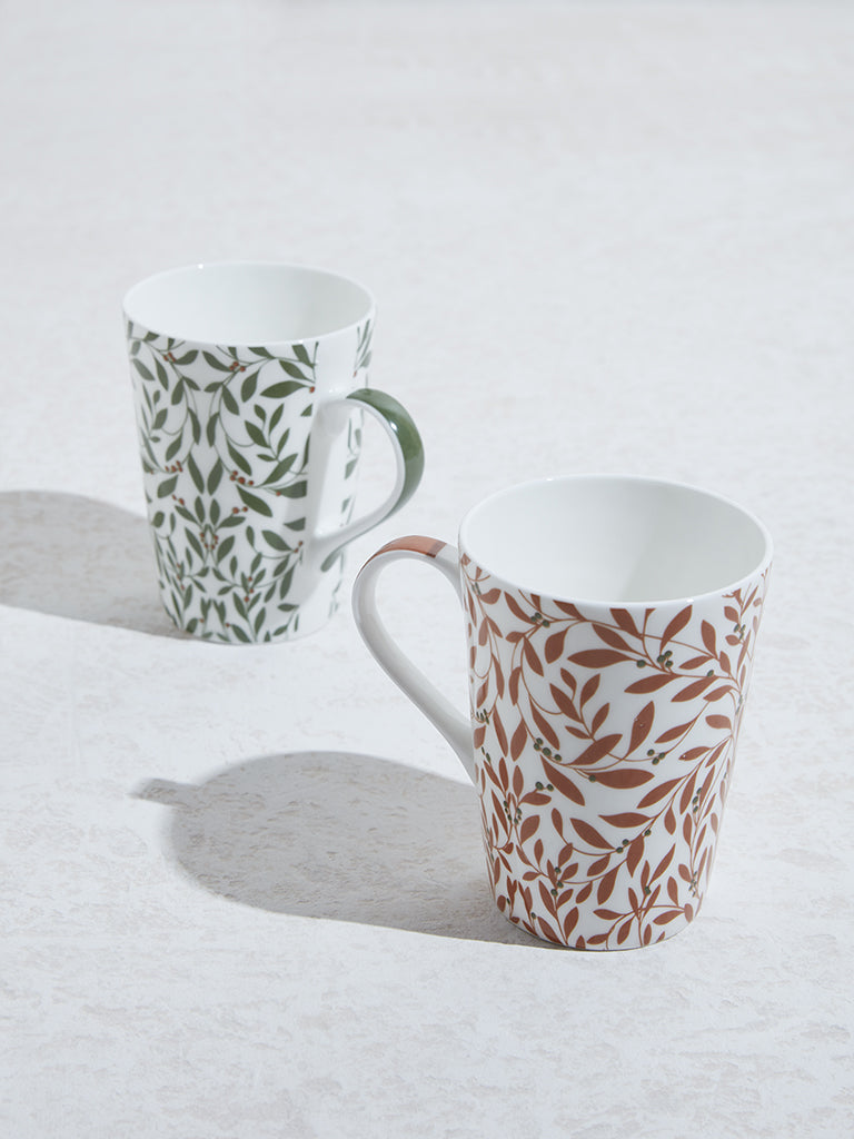 Westside Home Multicolour Leaf Design Devonia Mugs (Set of 2)