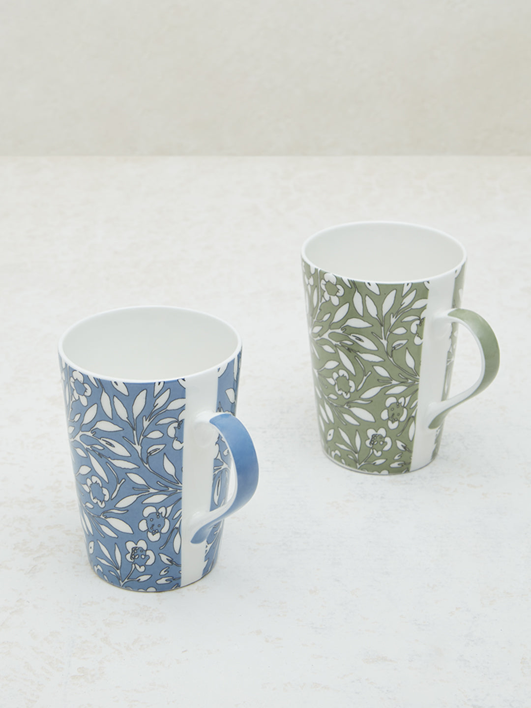 Westside Home Blue & Mint Leaf Printed Mugs (Set of 2)