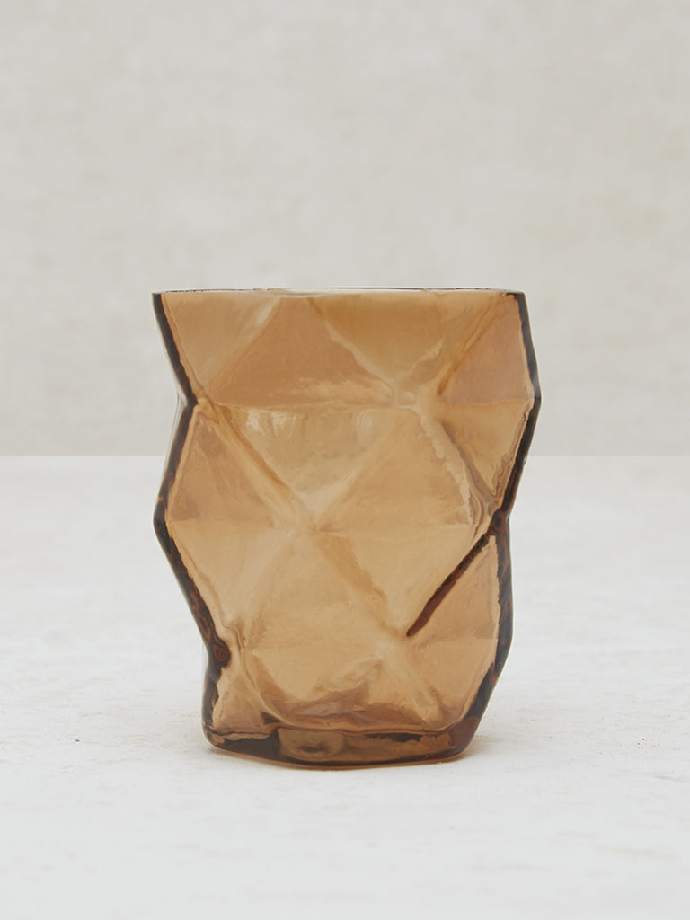 Westside Home Brown Abstract Design Glass Candle Stand