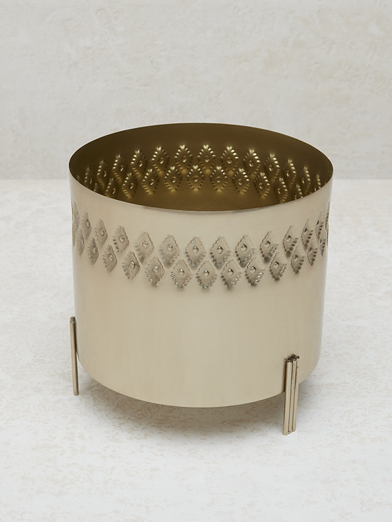 Westside Home Gold Diamond Embossed Short Planter with Stand