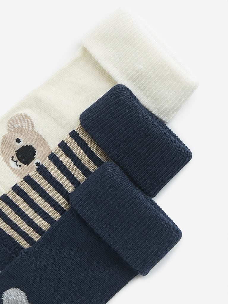 HOP Baby Navy Koala Printed Socks - Pack of 3