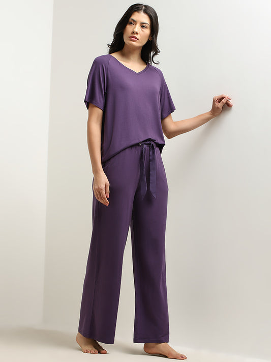 Wunderlove Violet Solid High-Rise Pants