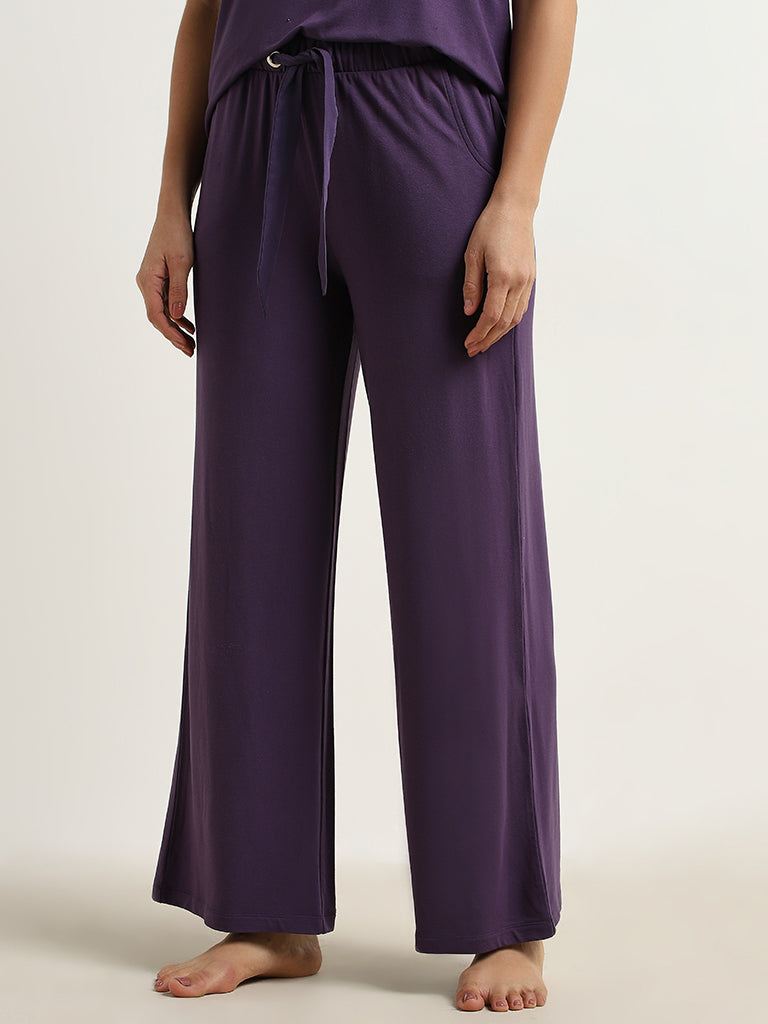 Wunderlove Violet Solid High-Rise Pants