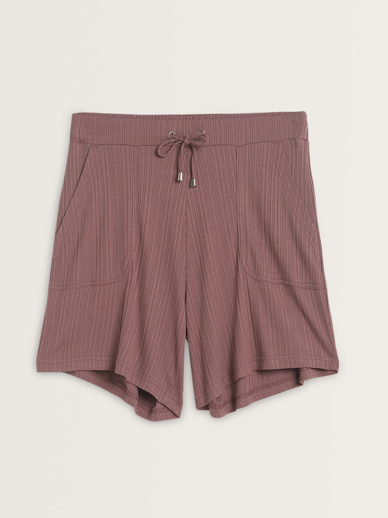 Wunderlove Mauve Ribbed-Textured High-Rise Shorts