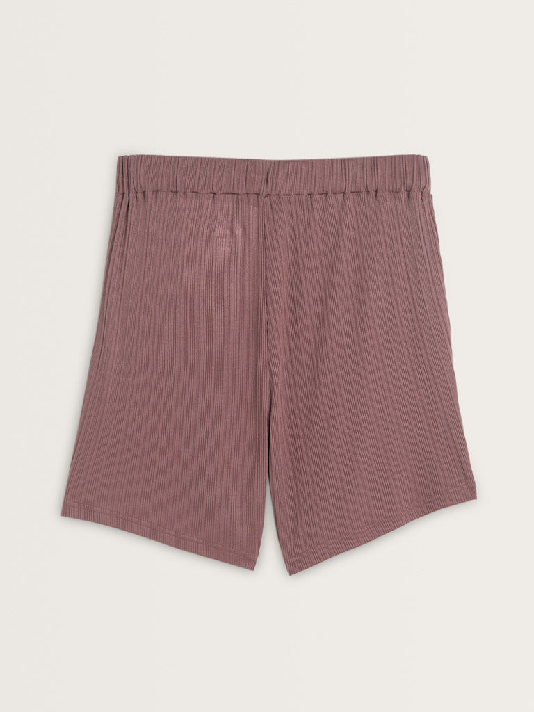 Wunderlove Mauve Ribbed-Textured High-Rise Shorts