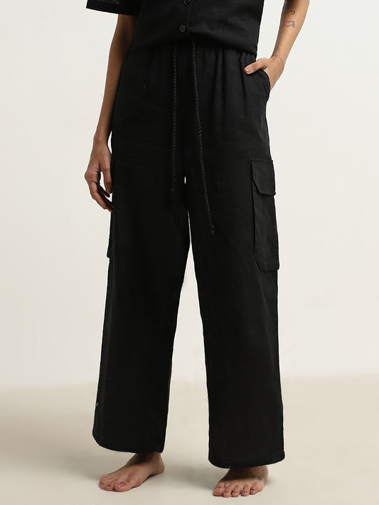 Superstar Black High-Rise Cargo-Style Cotton Pants