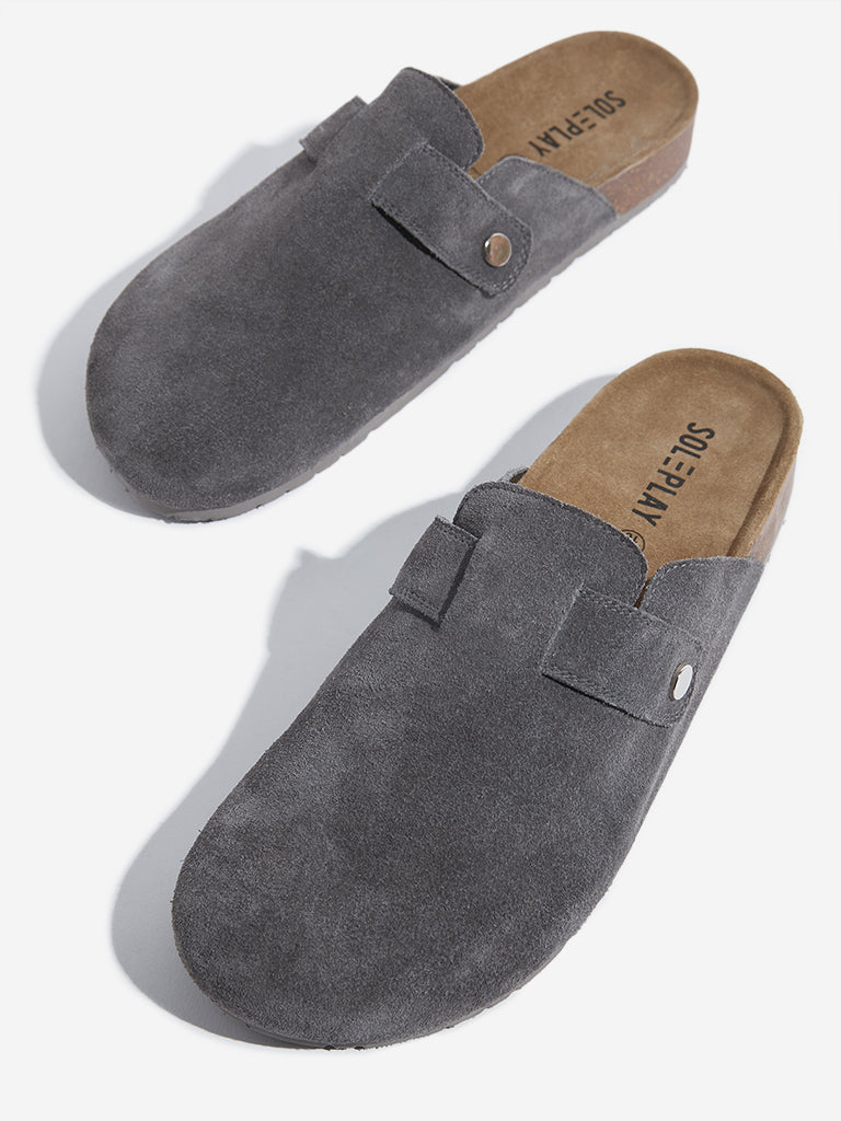 SOLEPLAY Grey Slip-On Leather Sandals