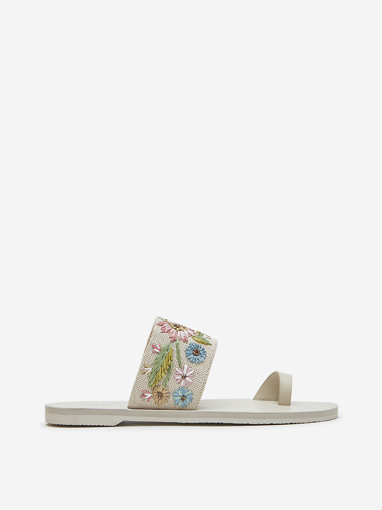 LUNA BLU Multicolour Floral Embroidered Toe-Ring Sandals