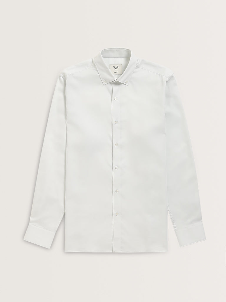 WES Formals Light Sage Slim-Fit Cotton Shirt