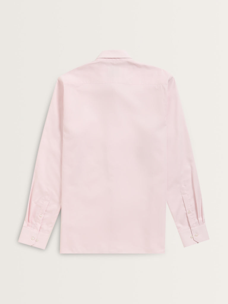 WES Formals Light Pink Solid Slim-Fit Cotton Shirt