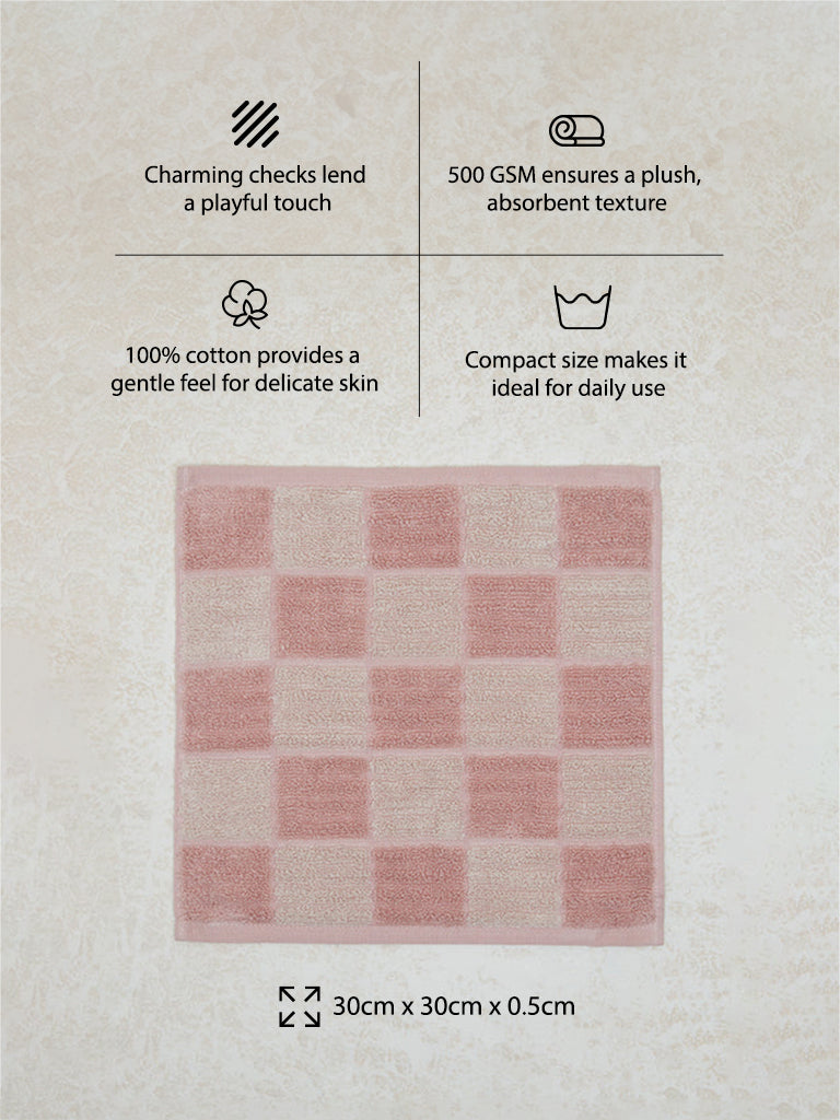 Westside Home Pink Checkered Design Face Towel (Set of 2)