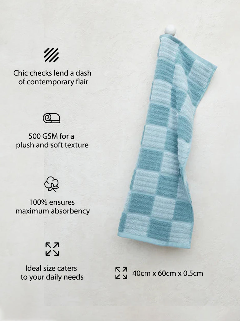 Westside Home Dusty Blue Checkered Design Hand Towel