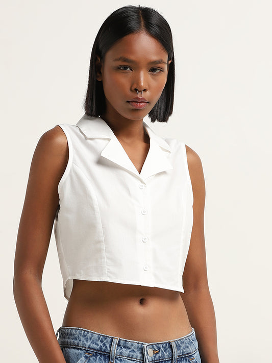 Nuon White Cropped Cotton Shirt