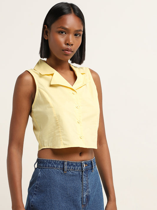 Nuon Light Yellow Cropped Cotton Shirt