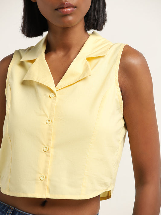 Nuon Light Yellow Cropped Cotton Shirt