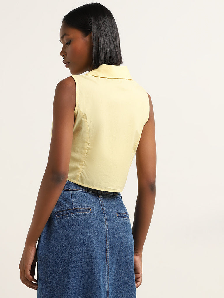 Nuon Light Yellow Cropped Cotton Shirt