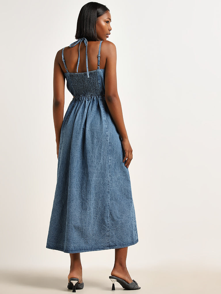 Nuon Blue Cut-Out Detailed Straight Denim Dress