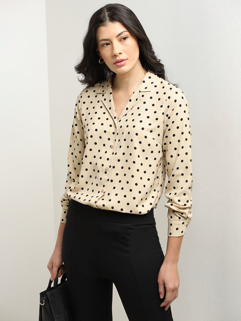 Wardrobe Beige Polka Dot Design Shirt