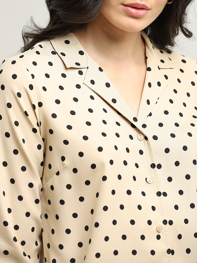 Wardrobe Beige Polka Dot Design Shirt