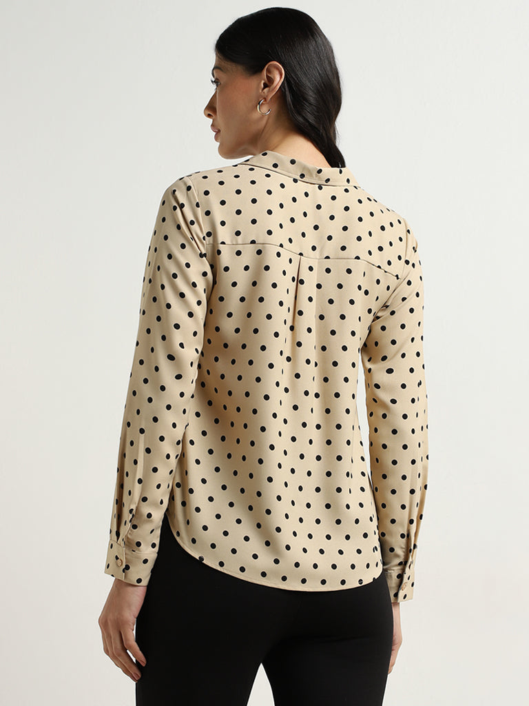 Wardrobe Beige Polka Dot Design Shirt