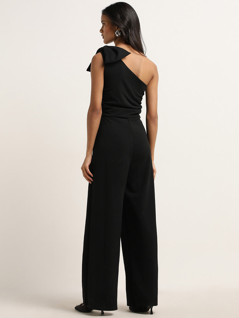 Buy Wardrobe Black Bow Applique One-Shoulder Jumpsuit from Westside