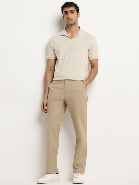 WES Casuals Beige Straight-Fit Mid-Rise Cotton Blend Chinos