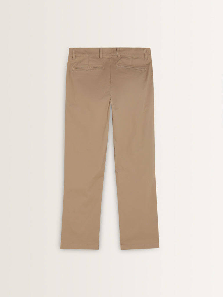 WES Casuals Beige Straight-Fit Mid-Rise Cotton Blend Chinos