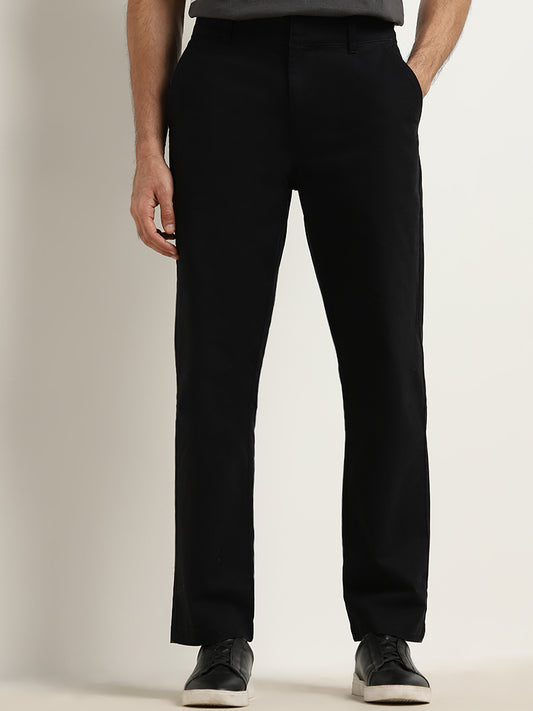 WES Casuals Black Straight-Fit Mid-Rise Cotton Blend Chinos