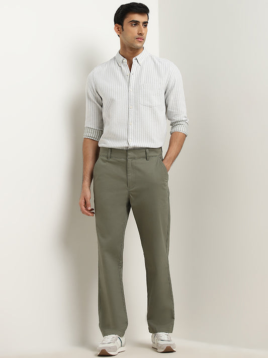 WES Casuals Sage Straight-Fit Mid-Rise Cotton Blend Chinos