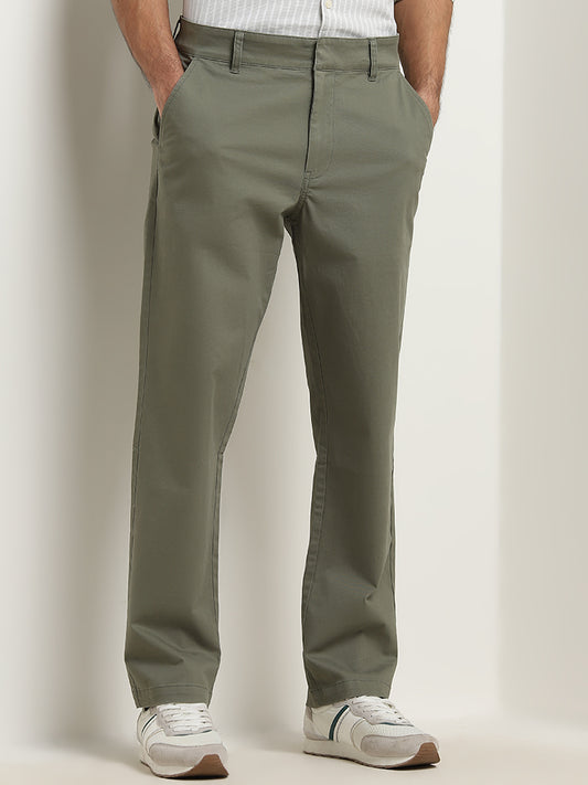 WES Casuals Sage Straight-Fit Mid-Rise Cotton Blend Chinos