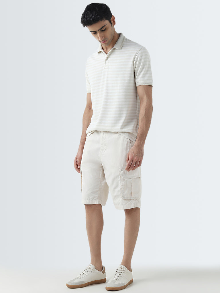 WES Casuals Beige Relaxed-Fit Mid-Rise Cotton Shorts