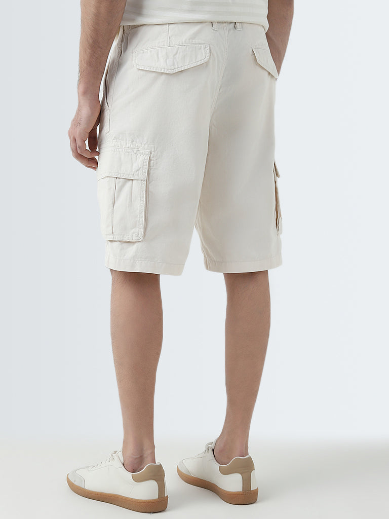 WES Casuals Beige Relaxed-Fit Mid-Rise Cotton Shorts