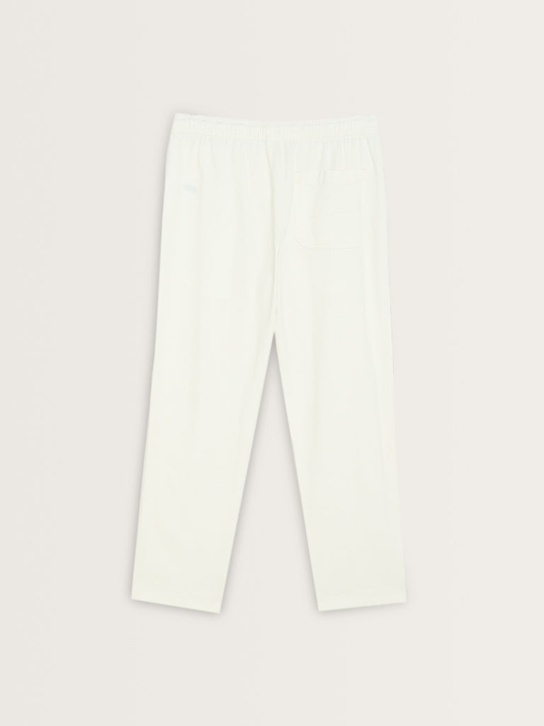 ETA White Textured Relaxed-Fit Mid-Rise Cotton Blend Chinos