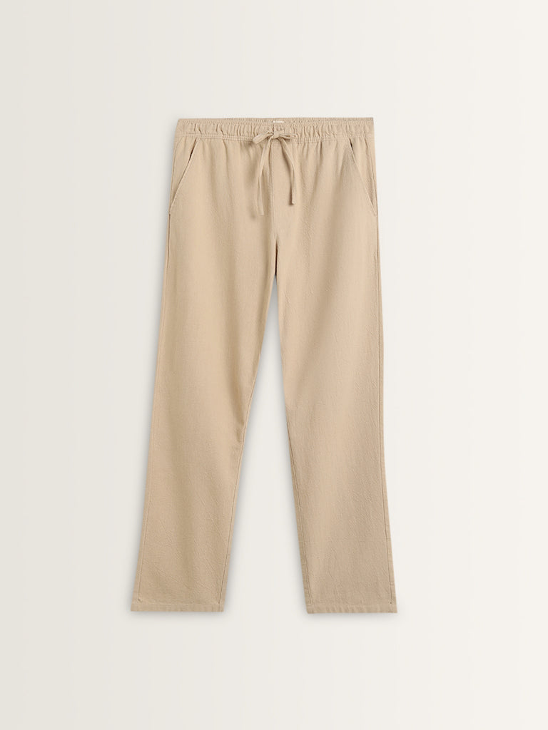 ETA Beige Textured Relaxed-Fit Mid-Rise Cotton Chinos