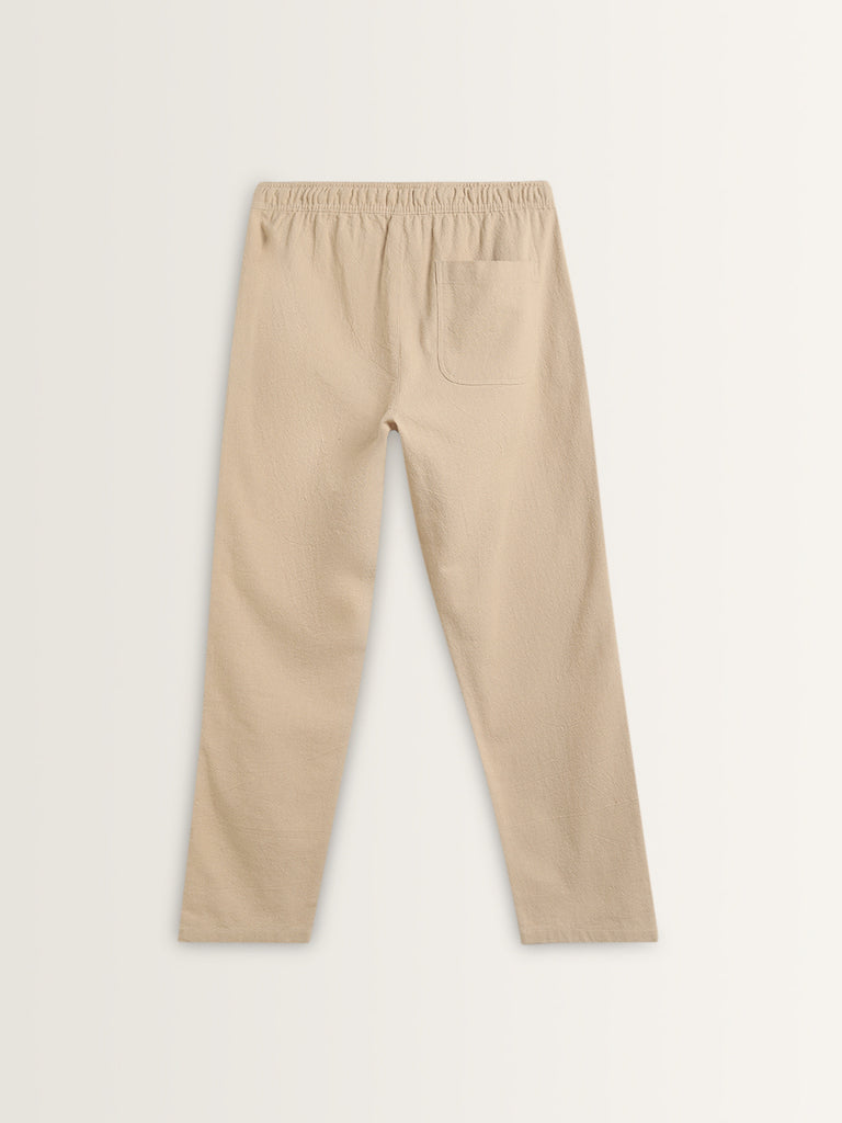 ETA Beige Textured Relaxed-Fit Mid-Rise Cotton Chinos