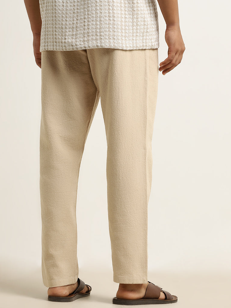 ETA Beige Textured Relaxed-Fit Mid-Rise Cotton Chinos