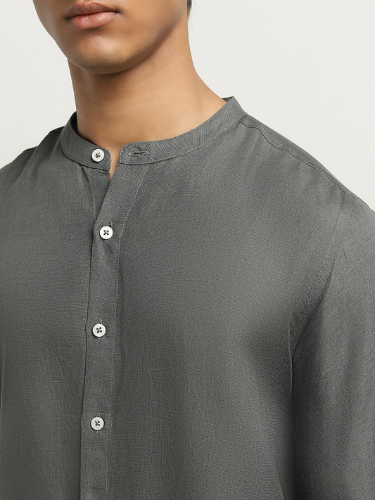 ETA Grey Solid Resort-Fit Cotton Shirt
