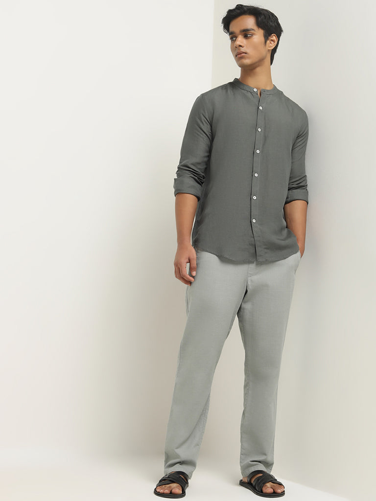 ETA Grey Solid Resort-Fit Cotton Shirt