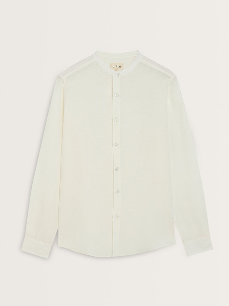 ETA White Solid Resort-Fit Cotton Shirt