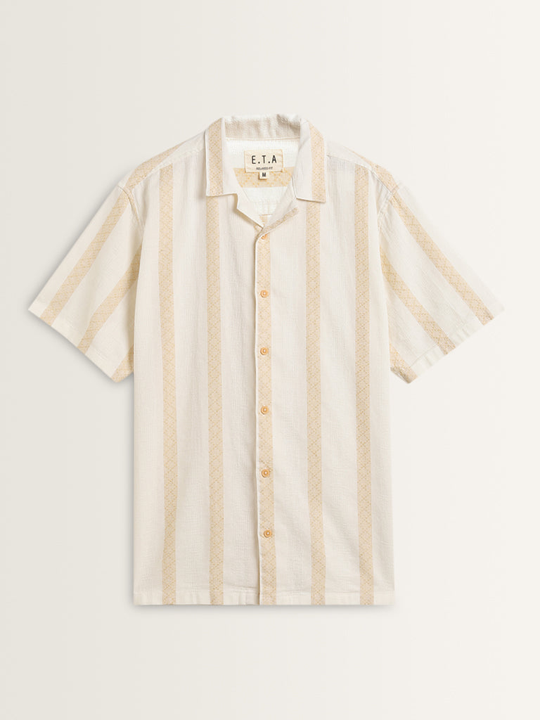 ETA Light Yellow Striped Knitted Relaxed-Fit Cotton Shirt