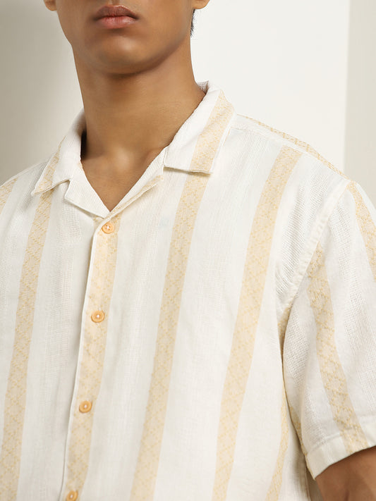 ETA Light Yellow Striped Knitted Relaxed-Fit Cotton Shirt