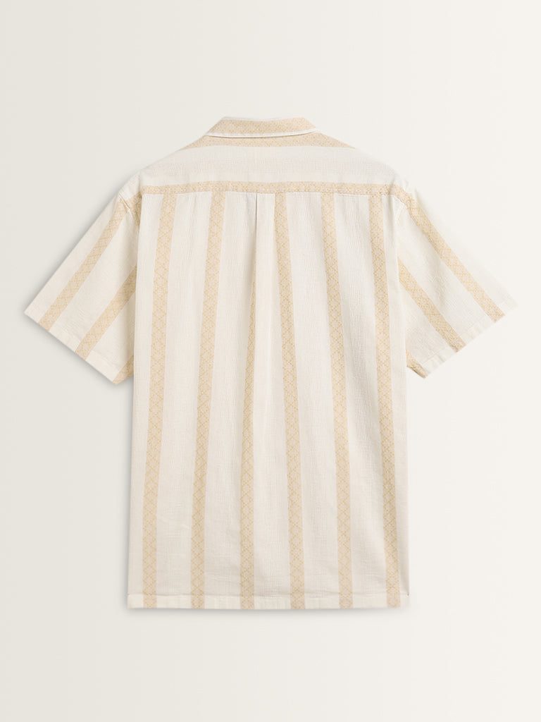 ETA Light Yellow Striped Knitted Relaxed-Fit Cotton Shirt