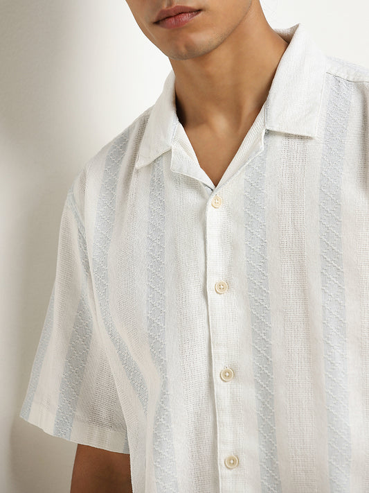 ETA White Striped Design Relaxed-Fit Cotton Shirt