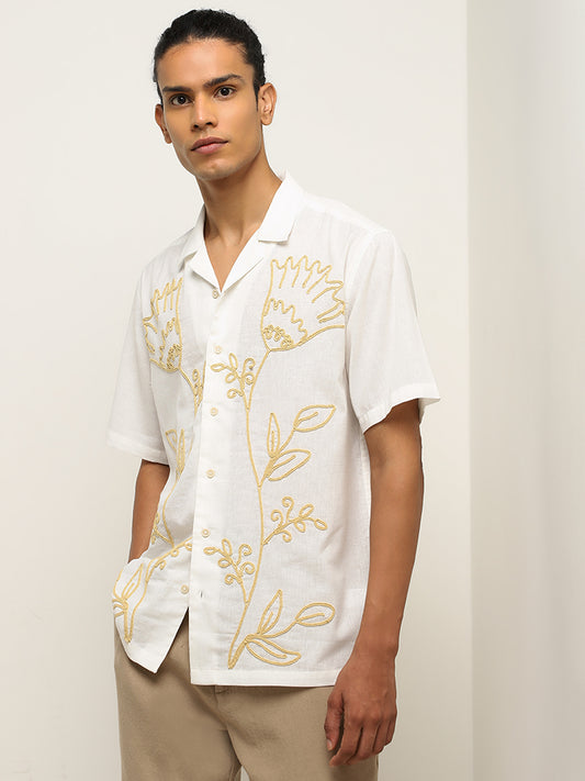 ETA Off-White Embroidered Relaxed-Fit Cotton Blend Shirt